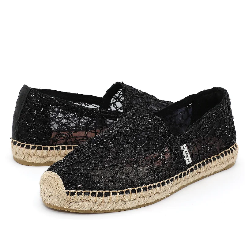 women's urban ballet sandals-Handmade Women’s Slip-On Espadrille Mesh Loafers Flats-A01070W