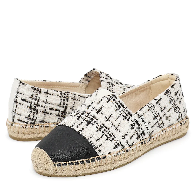 women's resilient casual pumps-Handmade Women’s Slip-On Espadrille Tweed Loafers Flats-A01962W