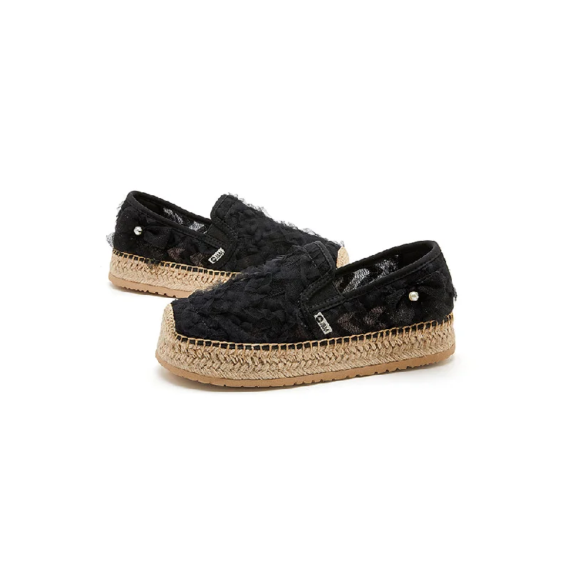 women's cozy trail flats-Handmade Women’s Slip-On Espadrille Mesh Loafers in Black-05357W