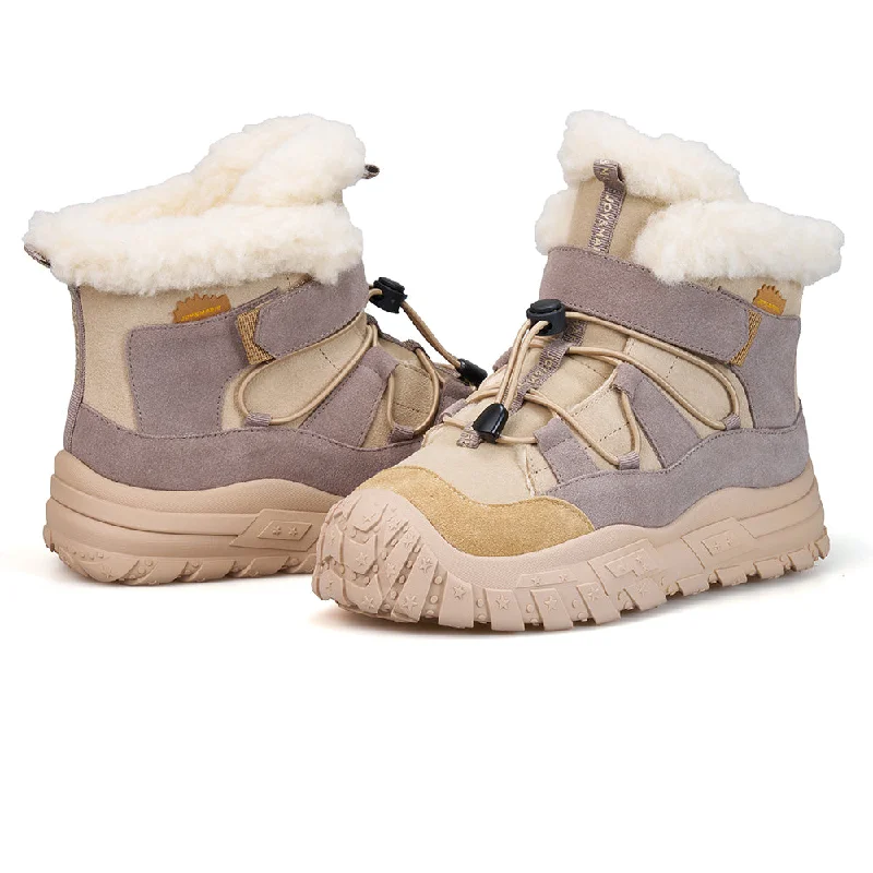 women's thermal work boots-Women's Cow Suede Slip-on Snow Short Boots-65936W