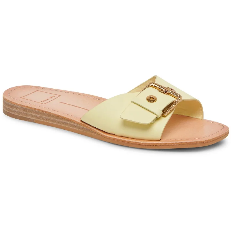 women's tough leather sandals-Dolce Vita Womens CABANA Leather Slip On Slide Sandals