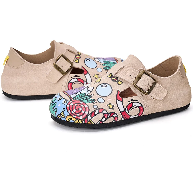 women's airy casual heels-Women’s Slip-On Printed Cow Suede Birken Mule Shoes -77208W