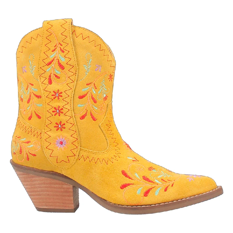 women's mushroom leather flats-Sugar Bug Floral Embroidery Round Toe Cowboy Booties