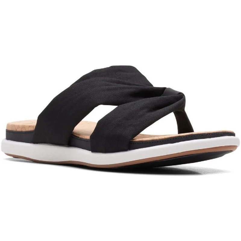 women's sunset wedge heels-Clarks Womens Eliza Skip Slip-on Padded Slide Sandals