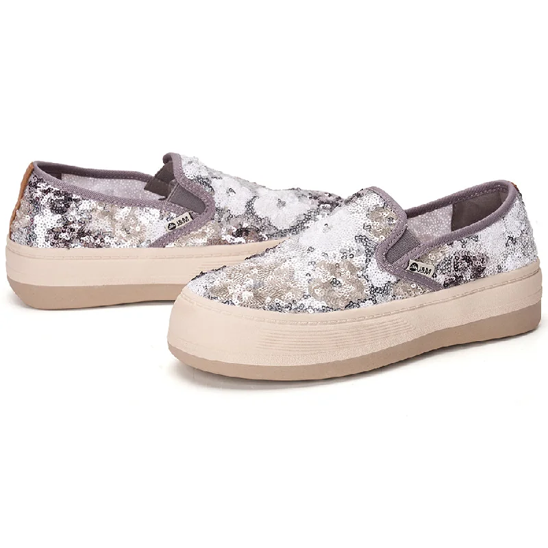 women's chic snow pumps-Women’s Sequins Slip-On Fabric Platform Loafers-87869W