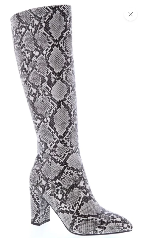 women's lilac satin pumps-BRAZIL-72 Faux Snake Print Knee-High Boot