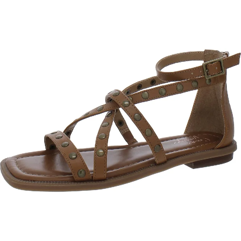 women's oiled leather sandals-Crown Vintage Womens Norti Faux Leather Ankle Strap Strappy Sandals