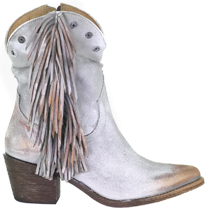 women's cooling evening heels-Fringe Studded Metallic Cowboy Booties