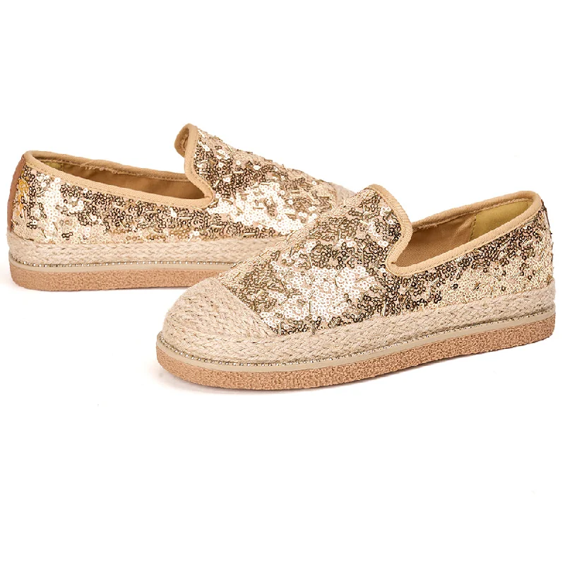 women's swift dance sandals-Handmade Women’s Slip-On Espadrille Sequins Mesh Loafers-69280W