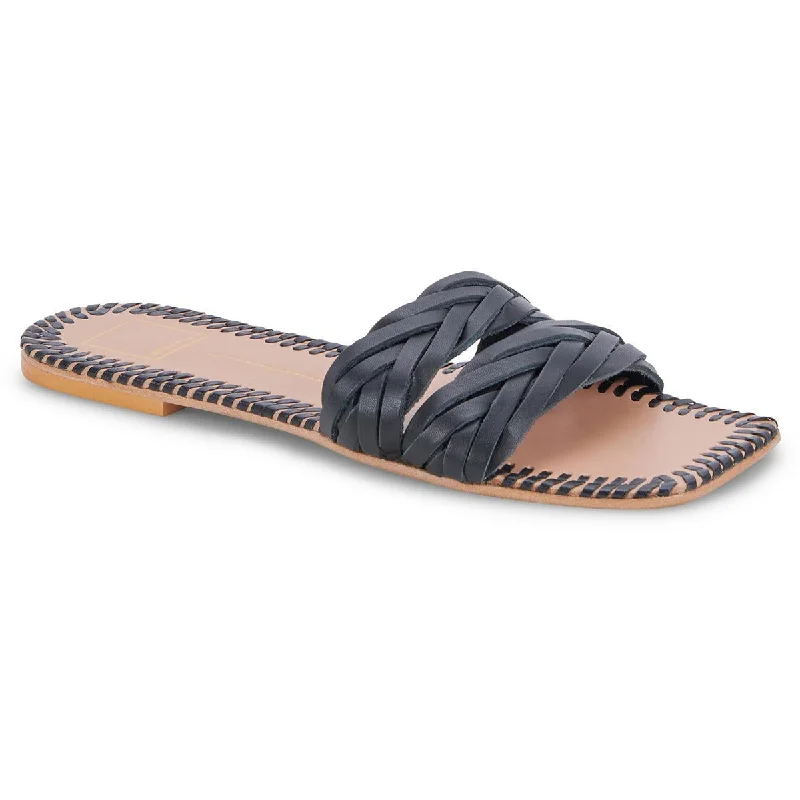 women's shimmering summer flats-Dolce Vita Womens AVANNA Leather Slip On Slide Sandals