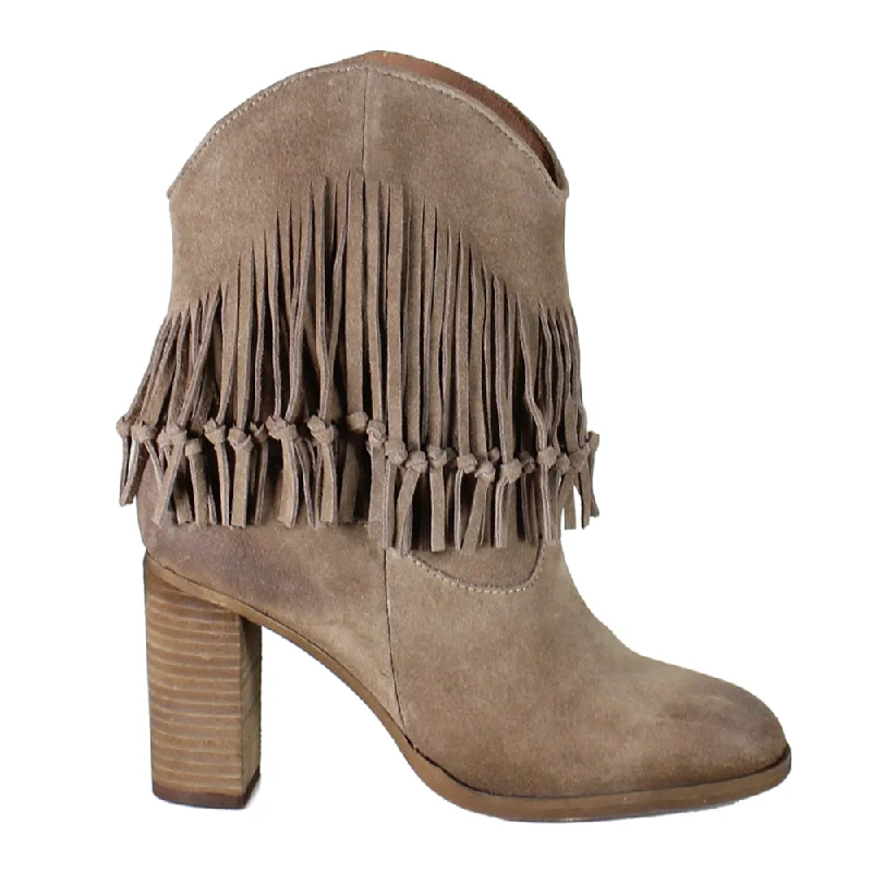 women's pinstripe high-top sandals-True Sky Western Fringe Round Toe Boots