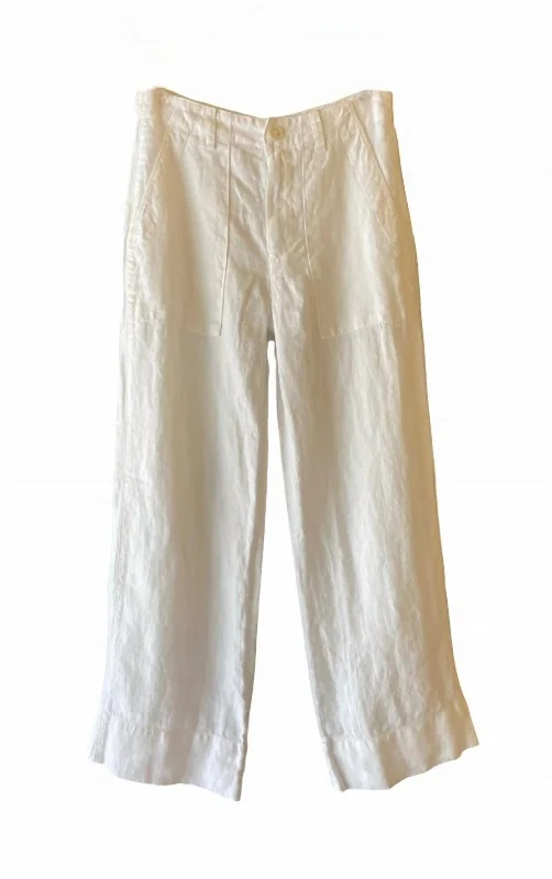 female cinched sundresses-Women's Dru Heavy Linen Pant In White