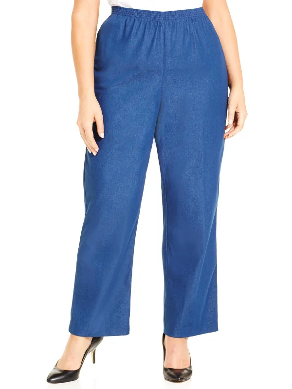 ladies inauguration gowns-Plus Womens Denim Flat Front Casual Pants