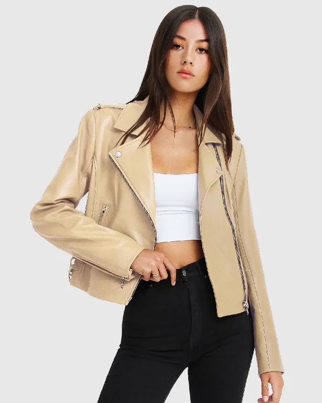 ladies draped blouses-Just Friends Leather Jacket