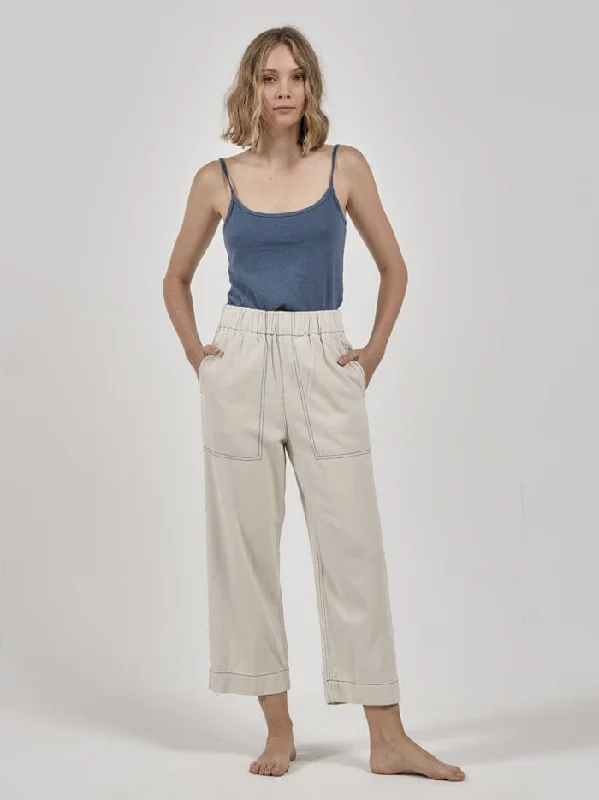 female organza-trim tops-Ease Utility Pant - Vintage Bone / Botanical Blue