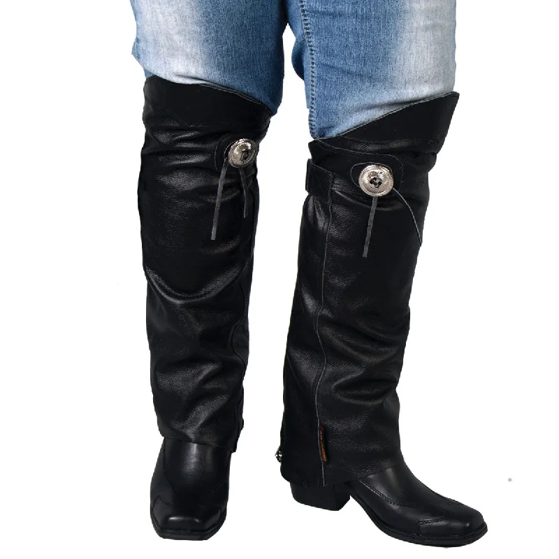 ladies draped blouses-Hot Leathers LCU1001 Unisex Black Concho Leather Half Chaps Leg Warmers