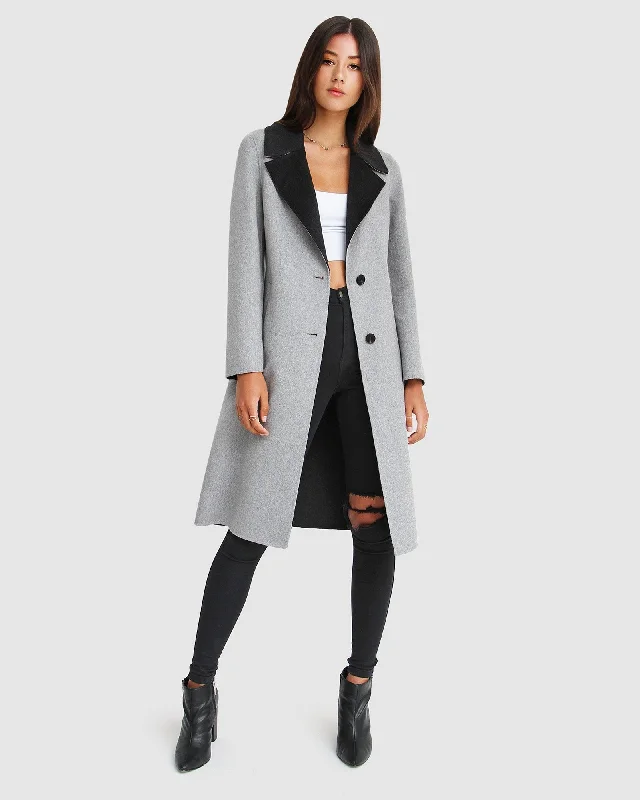 women’s puffed-sleeve sweaters-Lexington Two-Tone Wool Blend Coat - Grey