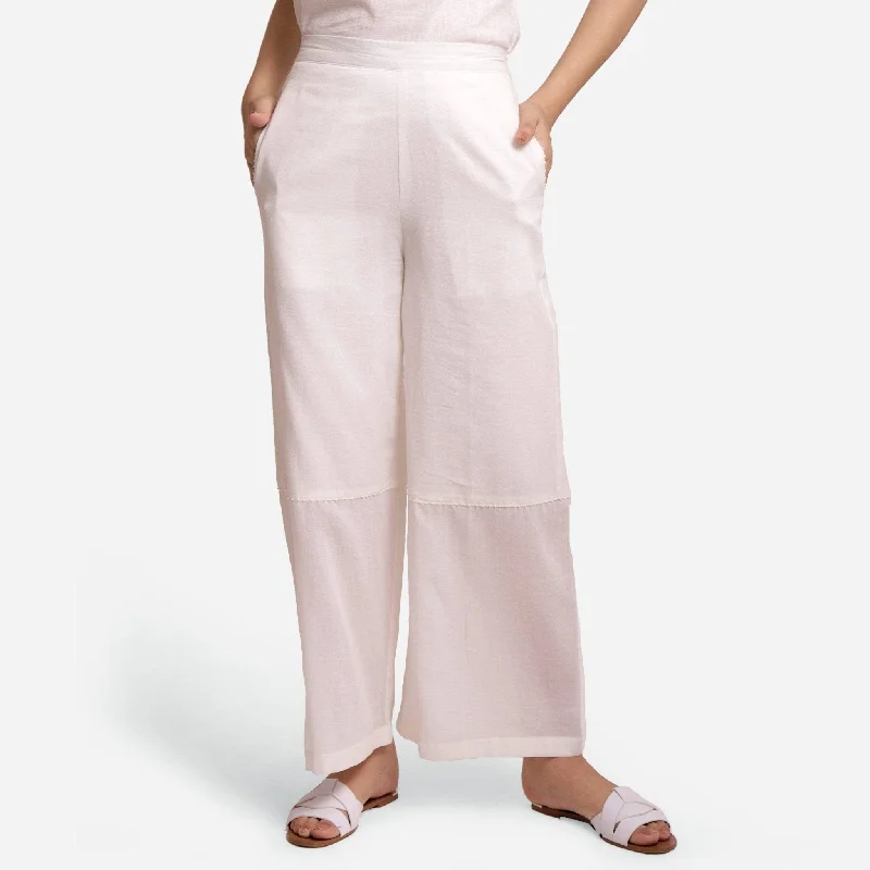 female denim gathered minis-Off-White Hand Beaded Cotton Elasticated Wide Legged Pant