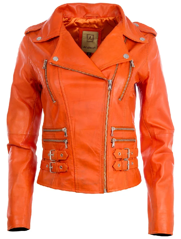 female wool vests-AGSM Women's Biker Jacket - Light Orange