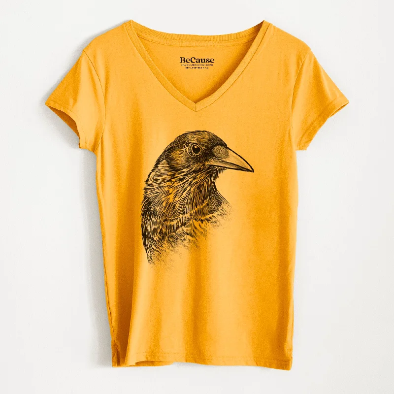 women’s aerobics tanks-American Crow Bust - Corvus brachyrhynchos - Women's 100% Recycled V-neck