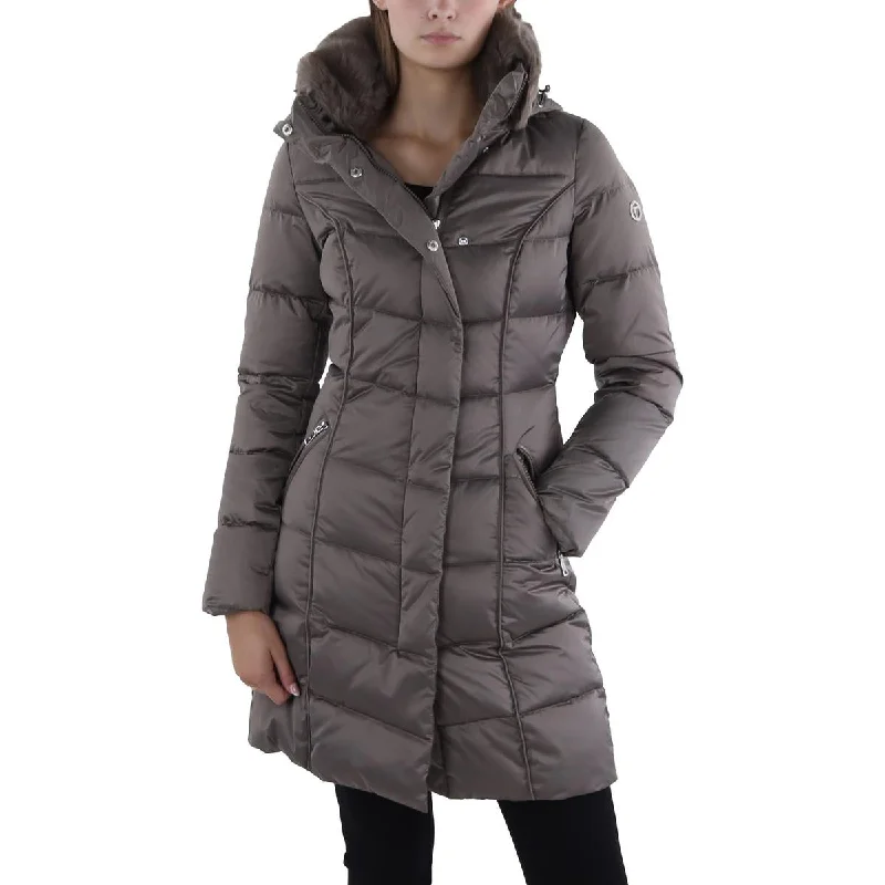 female lakeside tops-Tahari Womens Insulated Faux Fur Collar Puffer Jacket