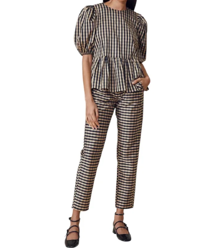 women’s balloon-sleeve pullovers-Bridget Pants In Black & Brown Gingham