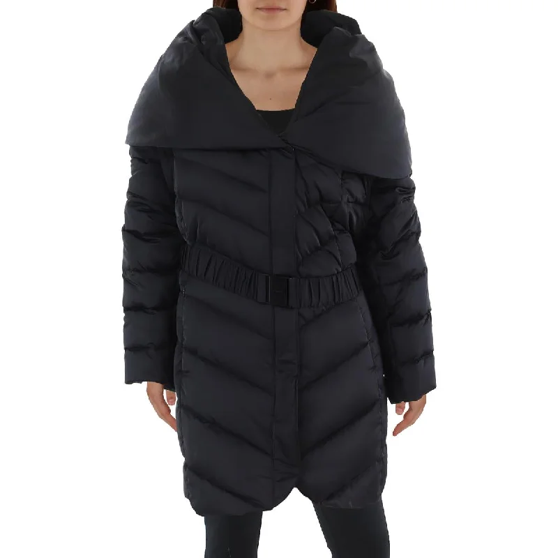 female pleated mini skirts-Tahari Womens Plus Insulated Shawl Collar Quilted Coat