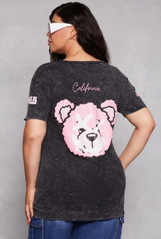 ladies welcome gowns-Plus Size Acid Wash California Bear Graphic Tee