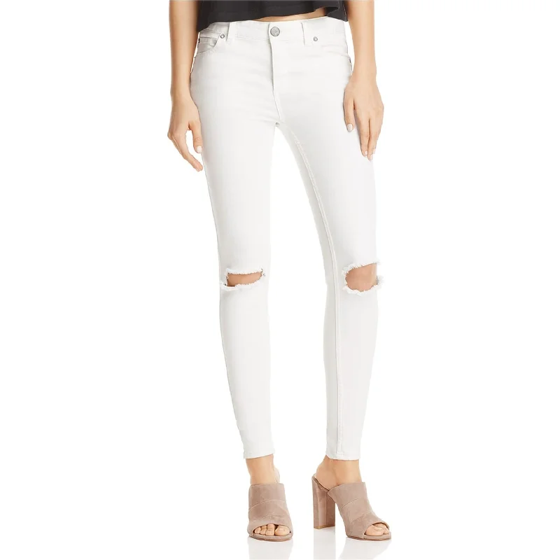 ladies draped blouses-Free People Womens Busted Knee Skinny Fit Jeans, White, 25