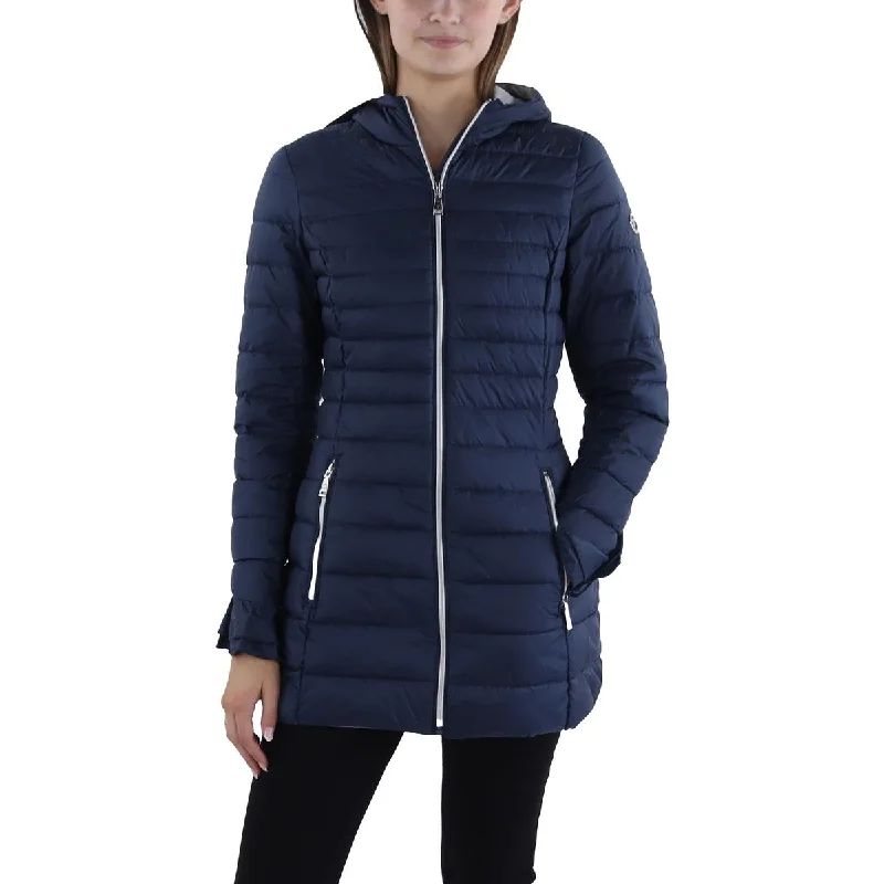 female denim gathered tops-Tahari Womens Insulated Lightweight Puffer Jacket