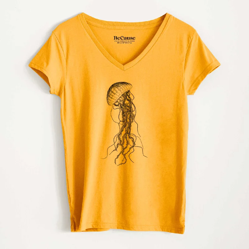 women’s hybrid bombers-Black Sea Nettle Jellyfish - Chrysaora achlyos - Women's 100% Recycled V-neck