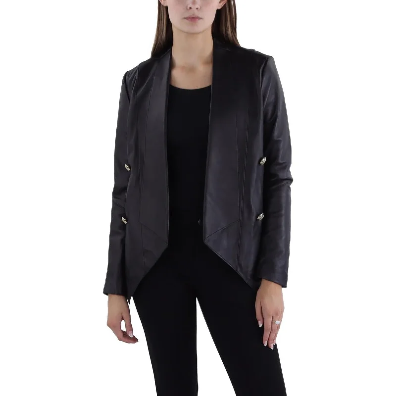 ladies tie-shoulder tanks-Tahari Womens Leather Asymmetric Leather Jacket