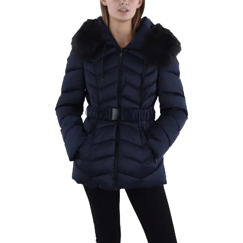 female leather bombers-Tahari Womens Insulated Belted Puffer Jacket