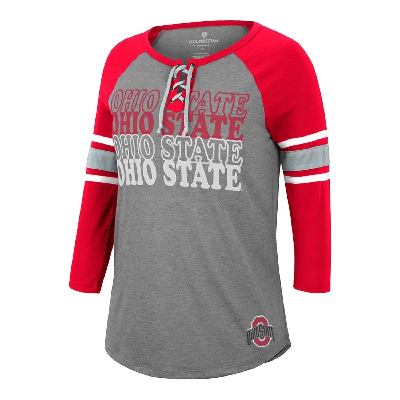 women’s scalloped camis-Ladies Ohio State Buckeyes She Means You Lace Up 3/4 Sleeve