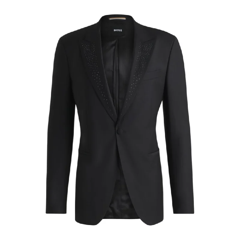 women’s linen trousers-Slim-fit tuxedo jacket with embellished lapels