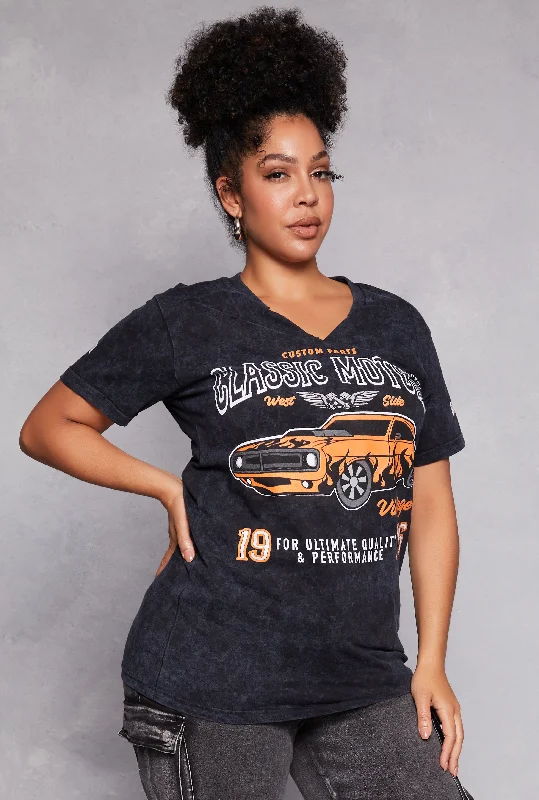 female cinched sundresses-Plus Size Classic Motors Graphic Tee