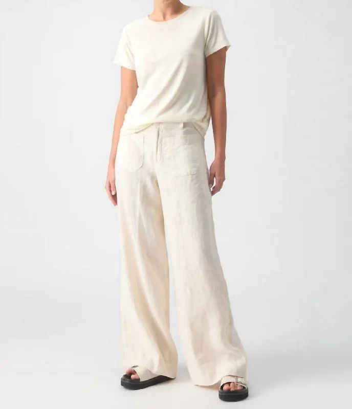 ladies shirred blouses-The Linen Marine Wide Leg Pant In Birch