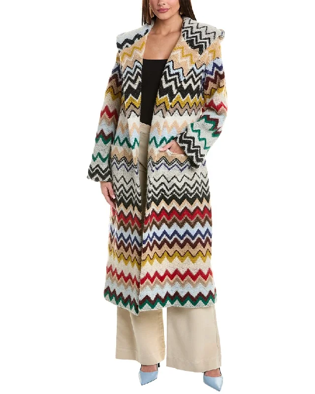 women’s tartan tops-M Missoni Long Mixed Wool & Alpaca-Blend Coat