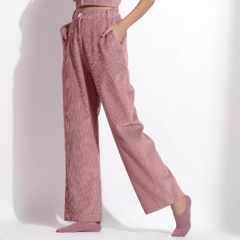 female canvas bombers-Mauve Warm Cotton Corduroy Wide Legged Pant