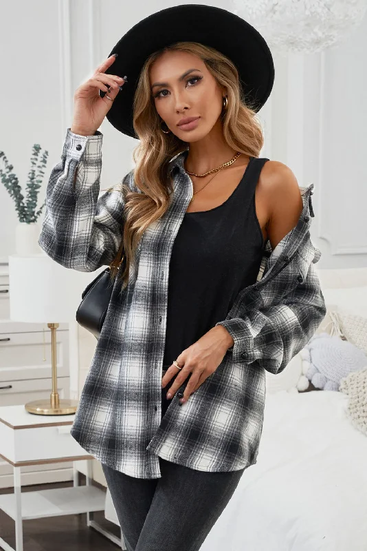 women’s sandblast denim-Plaid Button Up Long Sleeve Shirt