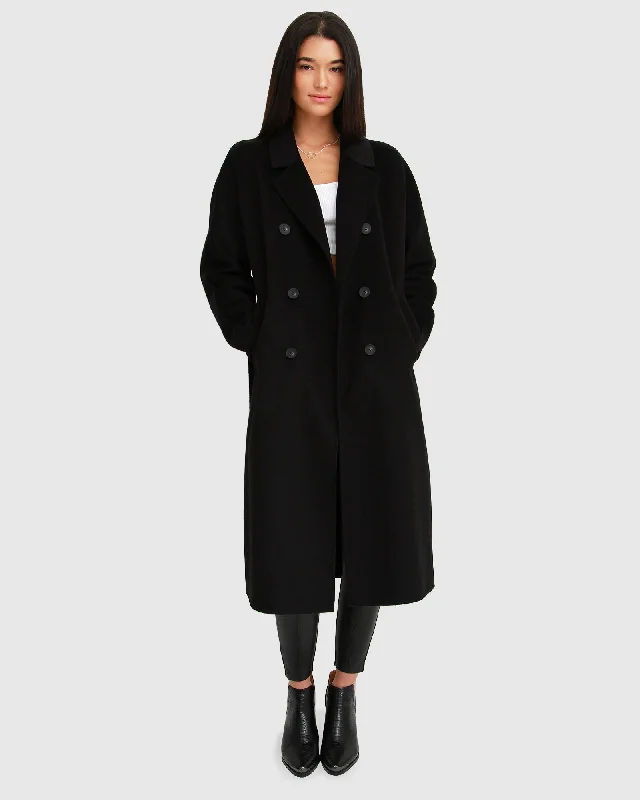 women’s softshell bombers-Boss Girl Double-Breasted Lined Wool Coat - Black