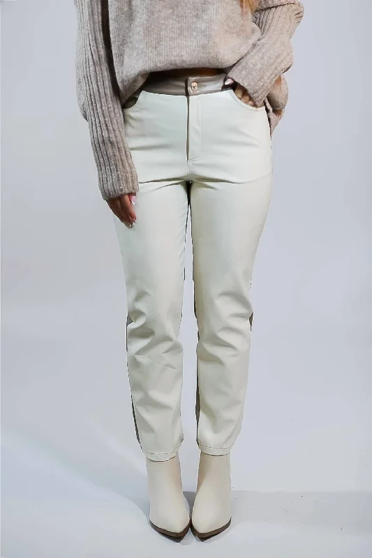 women’s ribbed pullovers-Rebel Charm Split Leather Pants In Cream/mocha