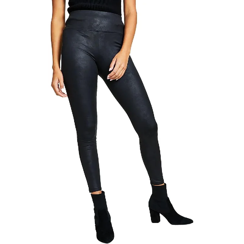 ladies tie-waist tanks-Bar III Womens Petites Coated High Waist Leggings