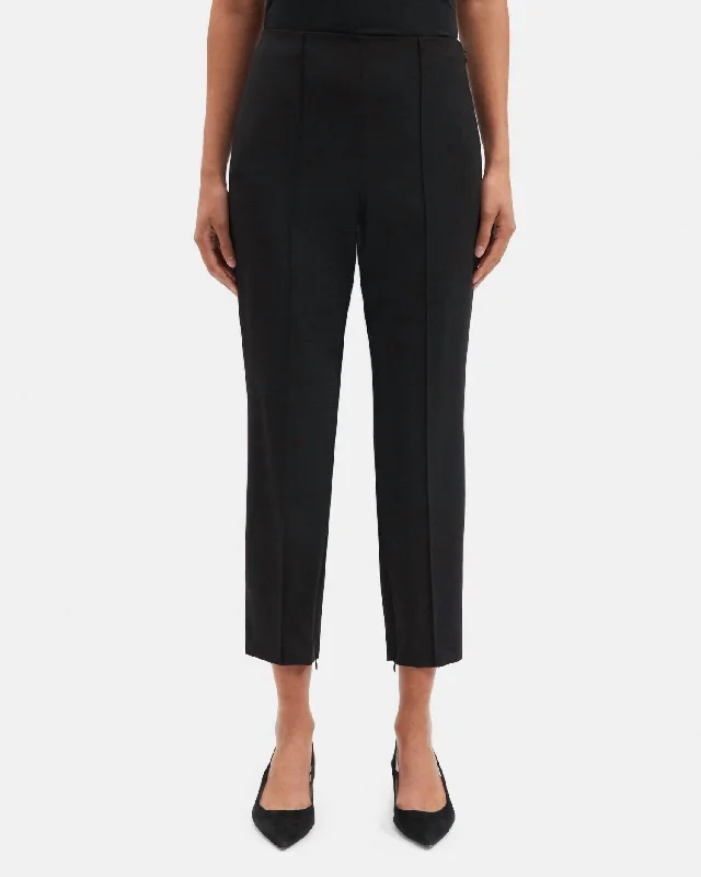 ladies tie-waist tanks-Traceable Wool Pintuck Crop Slim Pants In Black