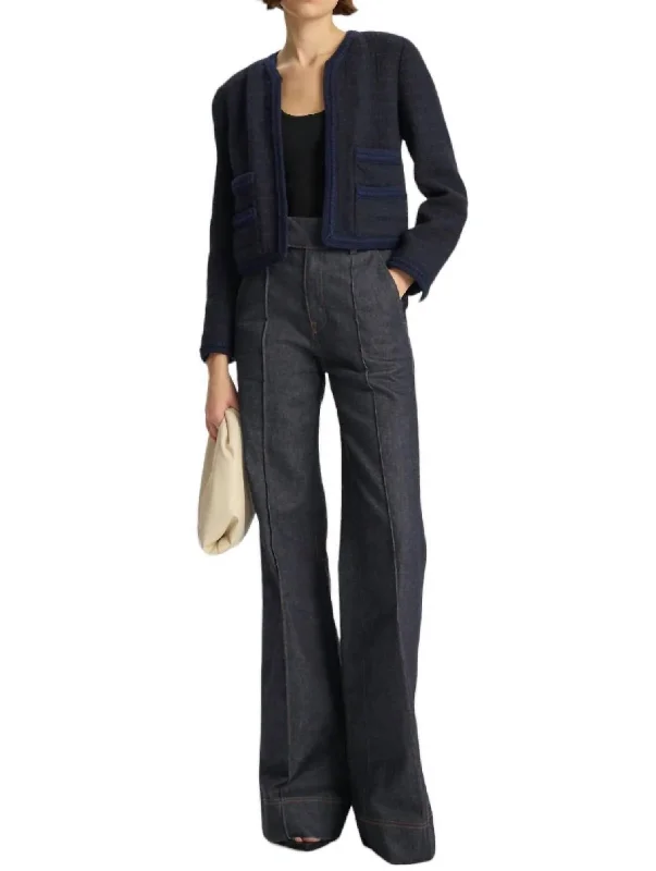 women’s cashmere jackets-Ollie Cropped Tweed Jacket In Maritime Navy