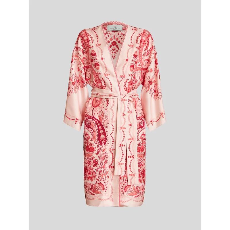 female tropical tunics-Paisley Silk Duster Coat