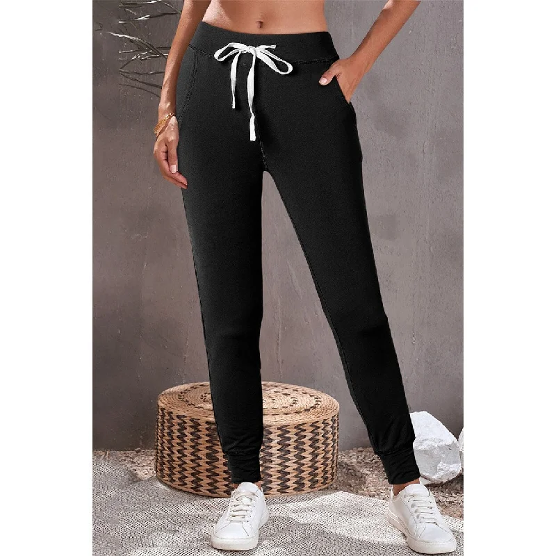 ladies lattice sandals-River Drawstring Waist Pocketed Leggings