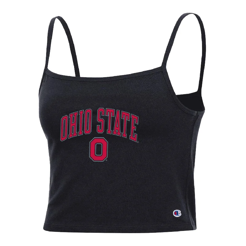 ladies rope sandals-Ladies Ohio State Buckeyes Black Cropped Cami