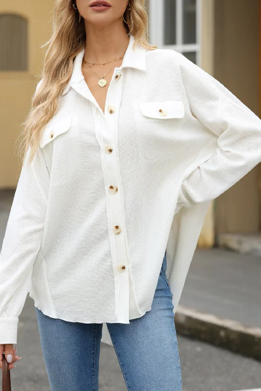 women’s houndstooth blouses-Button Up Long Sleeve Shirt