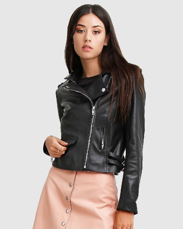 women’s aerobics blouses-Just Friends Leather Jacket - Black